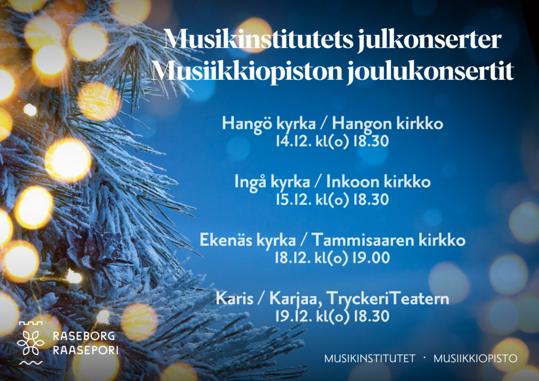 Plansch för julkonserterna, innehåller samma tider och platser som i texten.